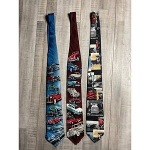 Lot of 3 Vintage Silk Ties Ford Chevy Classic Car History RM Style Balancine USA